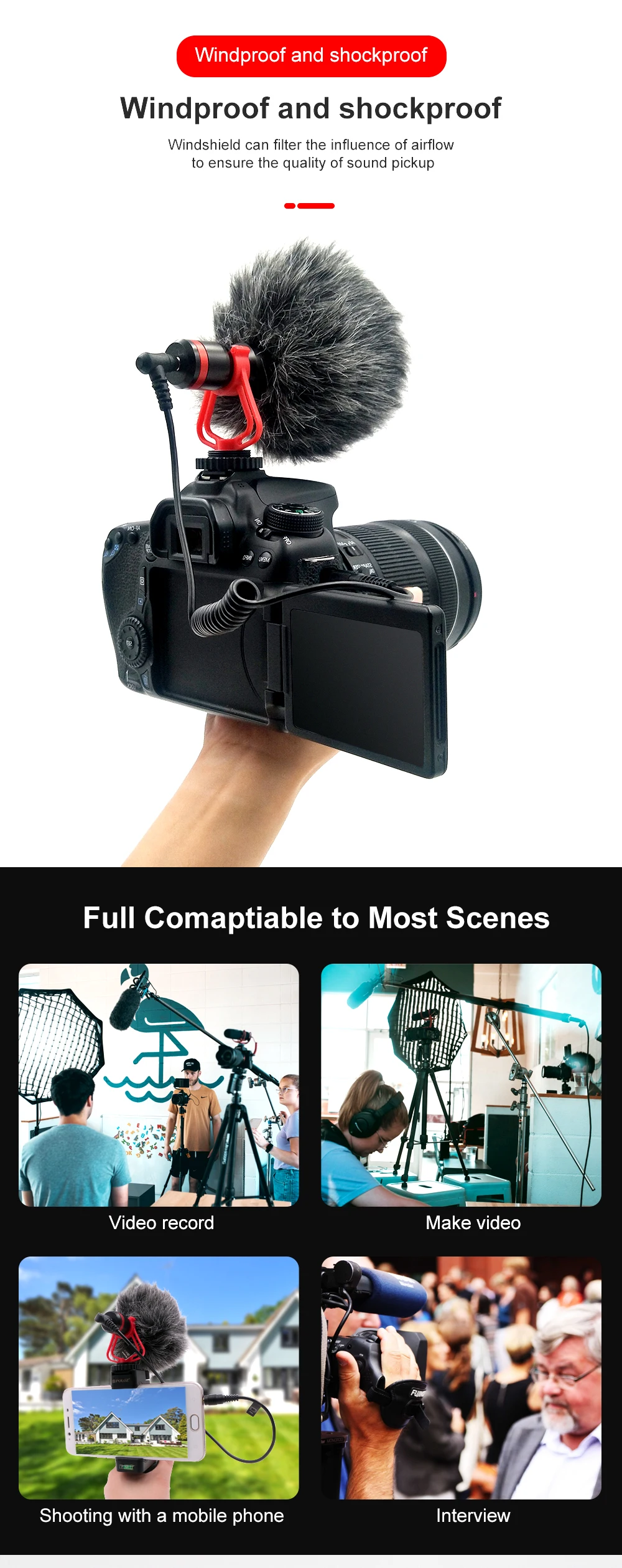DSLR микрофон видео микрофон Youtube Vlogging Запись микрофон для iPhone HuaWei DJI Osmo Mobile 3 2 ZHIYUN Smooth 4 Q Canon sony DSLR