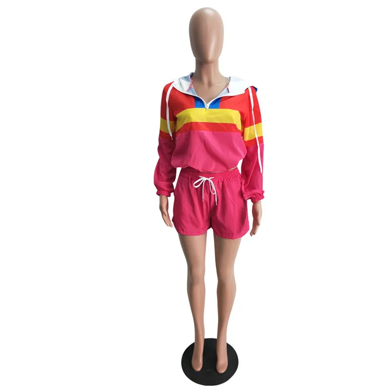 Женский костюм на молнии с длинным рукавом и капюшоном шортами комплект из двух