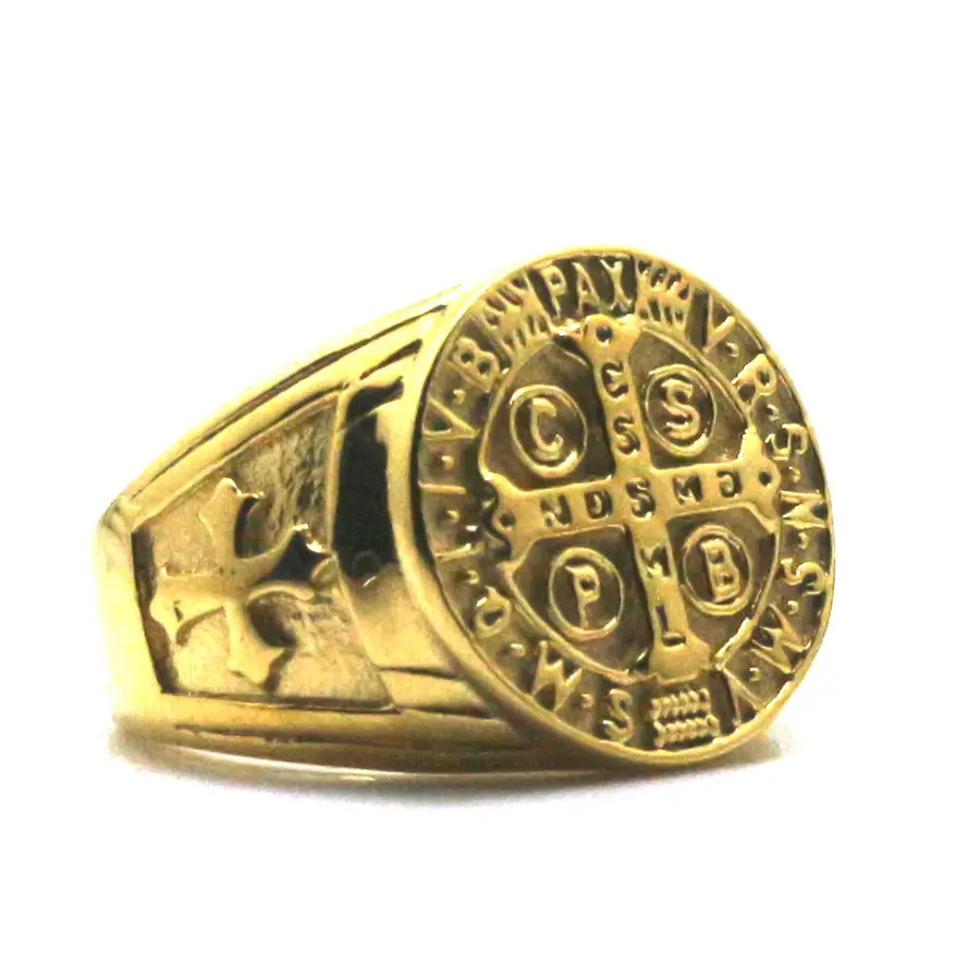 Женское кольцо из нержавеющей стали 316L с изображением Святого Бенедикта нурсии