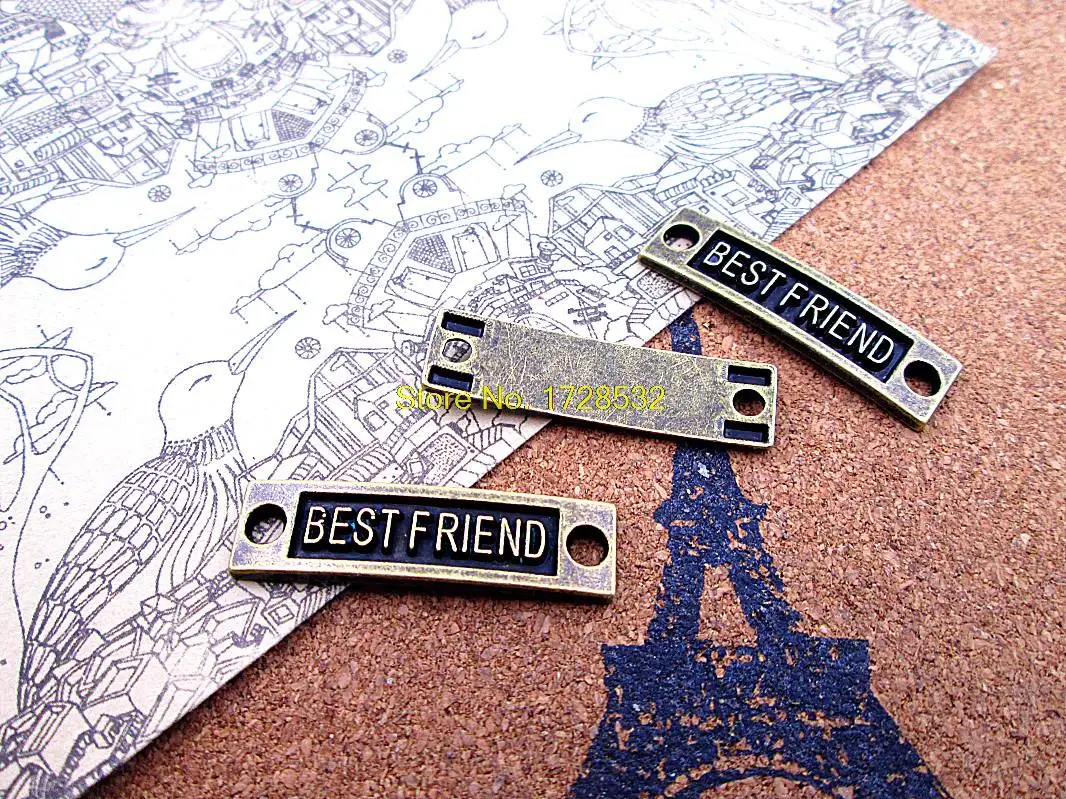 15 шт брелок лучшие друзья s-Античная латунная подвеска соединитель Best friend 36x10 мм |
