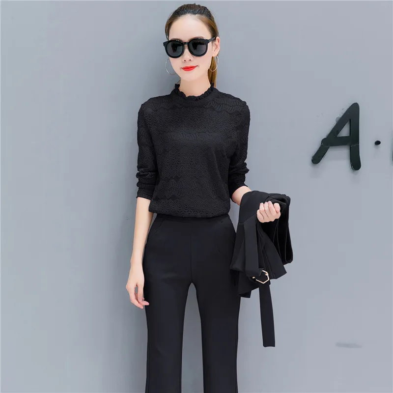 Комплект из 3 предметов: кружевная блузка + жилет брюки колокольчики Осенняя мода