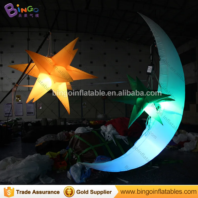 

Romantic 2M LED lighting inflatable crescent moon star for party decoration customized hanging stars-moon light for stage prop