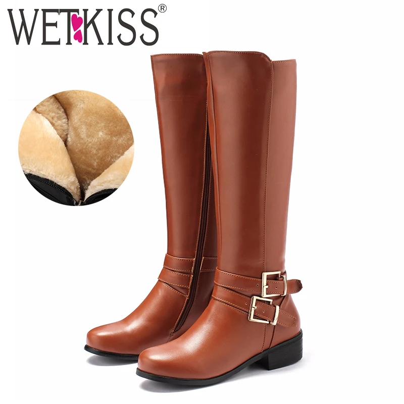 Женские сапоги для верховой езды WETKISS до колена с круглым носком на низком