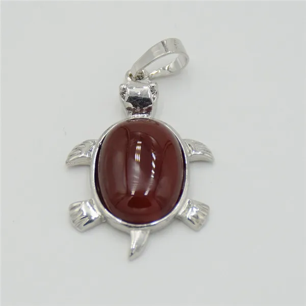 Red Agates 1 шт морские животные Черепаха натуральные камни бусины подвески для ожерелья Модные посеребренные тигровый глаз черепаха подвески ювелирные изделия - Окраска металла: Red Agates