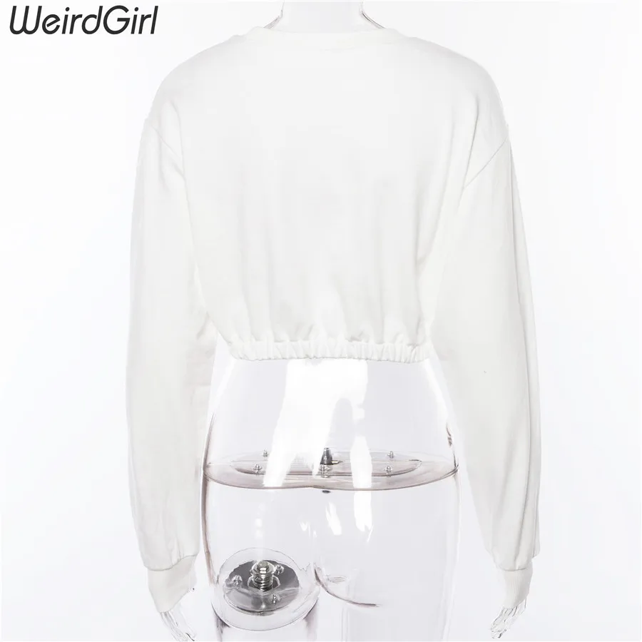 Weirdgirl, женские Модные свитшоты, хлопок, круглый вырез, длинный рукав, буквенный принт, осенние толстовки,, эластичные, тянущиеся