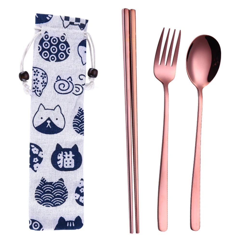 Rose Golden 3pcs 3/5 шт портативный перерабатываемый набор столовых приборов палочки для еды ложка соломинки вилка столовые приборы - Цвет: Rose Golden 3pcs