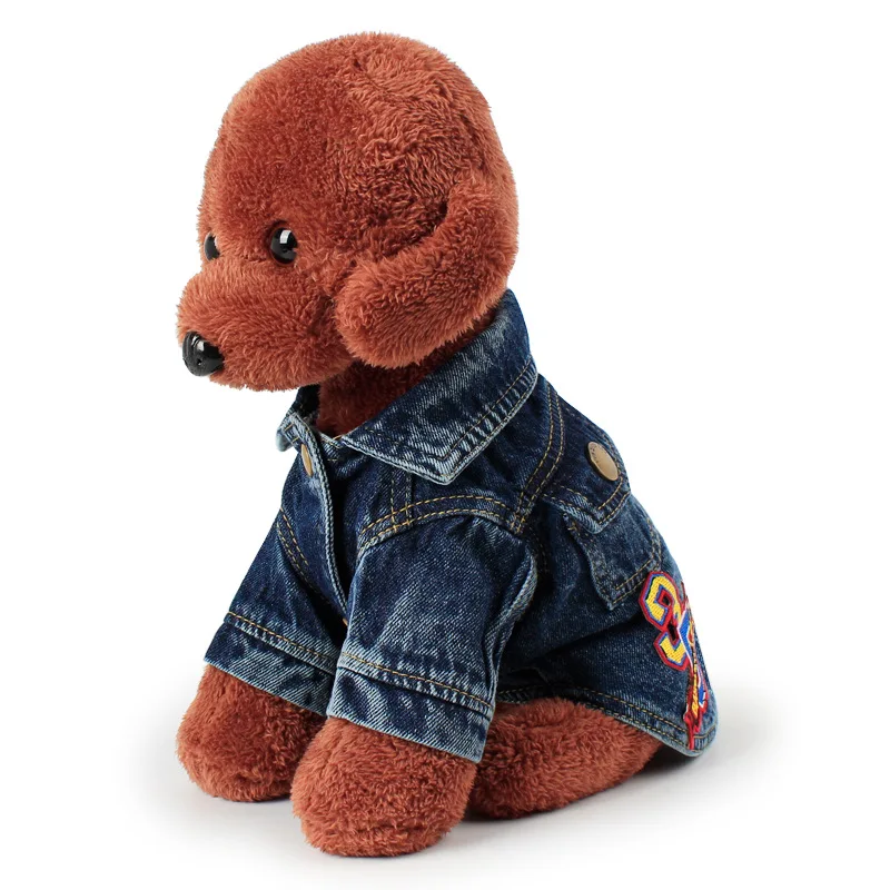 Джинсовая одежда для собак ковбойская рубашка с карманами и мультяшным рисунком