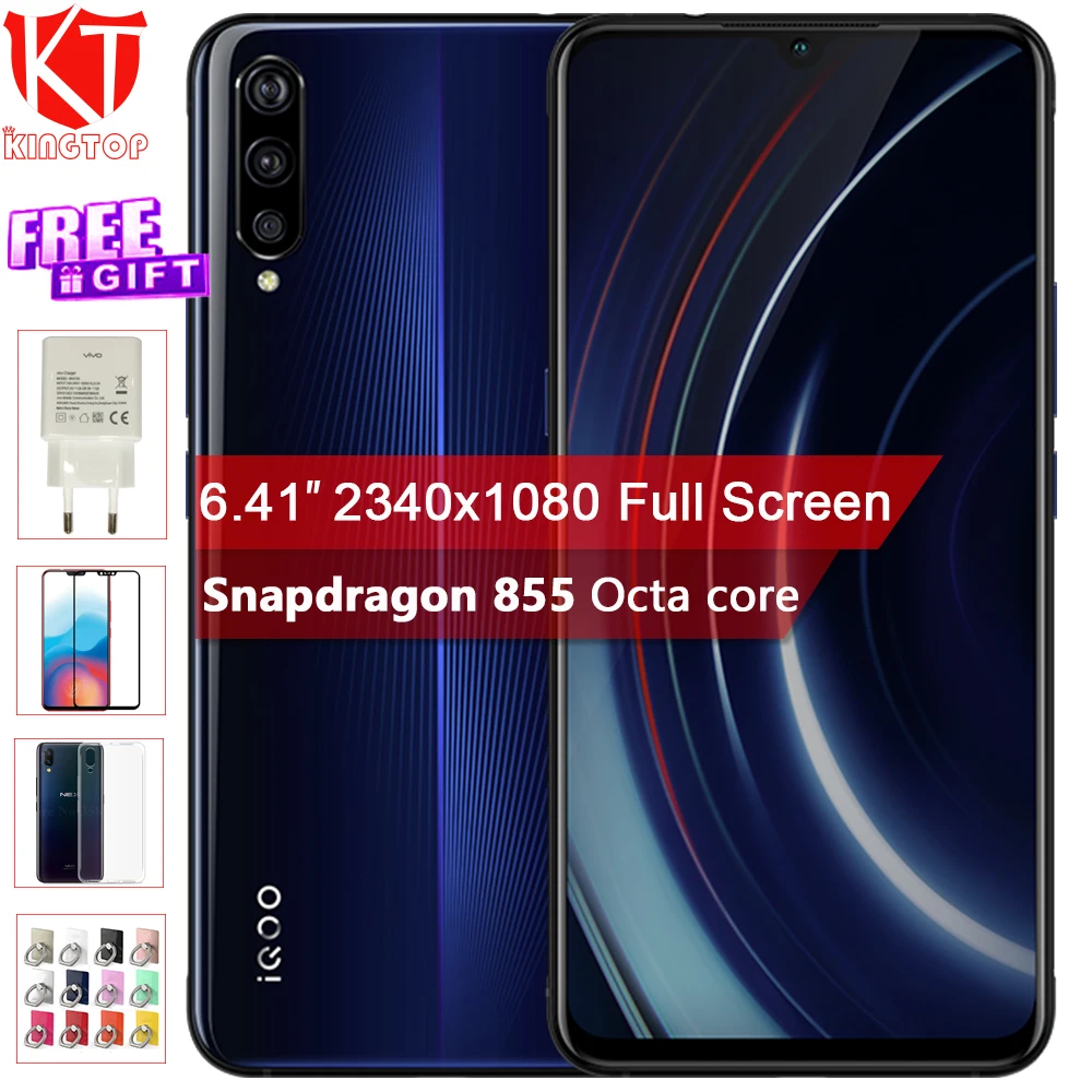 vivo iQOO мобильный телефон 6 ГБ 128 ГБ 6,4" Восьмиядерный Snapdragon 855 с 3 камерами 12 Мп+ 13 МП+ 2 Мп Android 9 4000 мАч NFC Смартфон