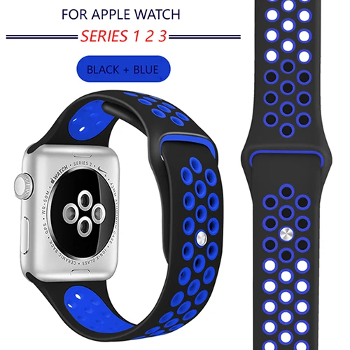 Black Blue Ремешок для apple watch 42 мм 38 мм 44 мм 40 мм correa iwatch 5 4 3 2 спортивный силиконовый браслет для apple watch 4 аксессуары - Цвет ремешка: Black Blue