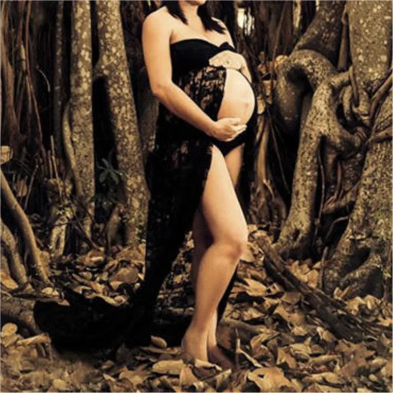 

2018 Fashion Maternity Photography Props Lace Stretchy Pregnancy Long Maternity Dress for Photo Shoot Maxi Strapless Dresses