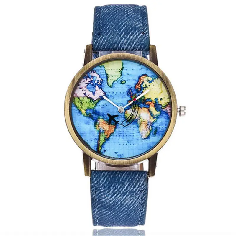 

Vansvar New Hot Sale Mini World Fashion Quartz Watch Men Unisex Map Airplane Women Leather Dress Wrist Watches montre femme #A