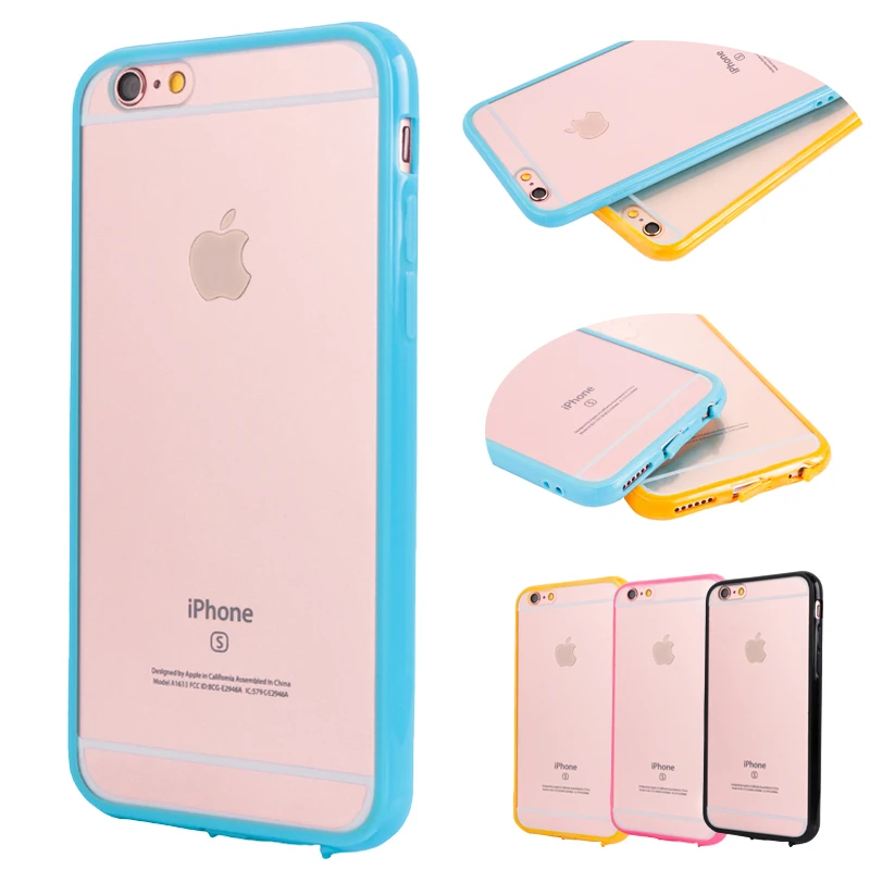 Candy Colors Soft TPU Frame+Transparent PC Back Cover for iPhone 6Plus 6S Plus 5.5'' Phone Case Protective Shell with Dust Plug |