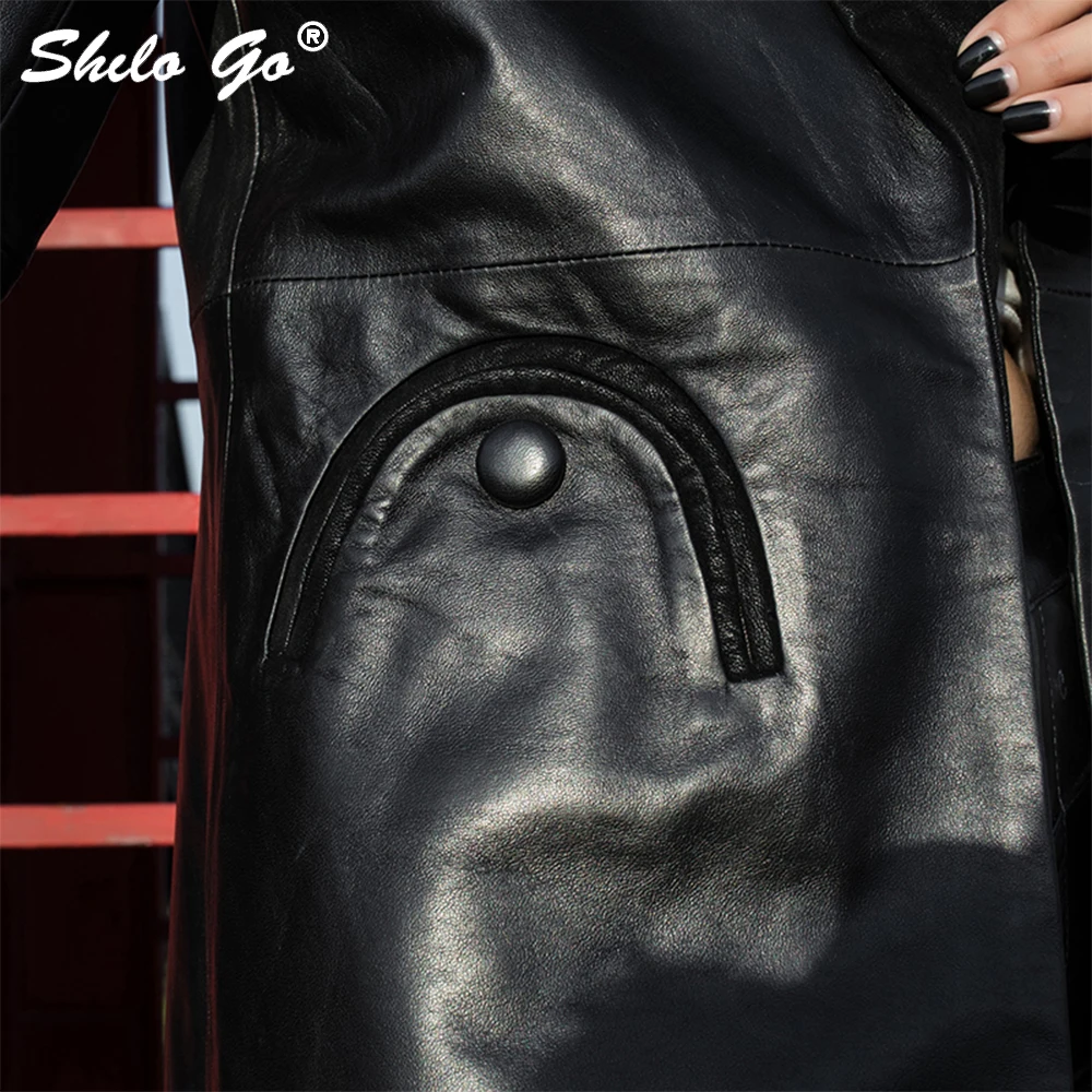 Женский Тренч из натуральной овчины с боковыми карманами длинный длинным