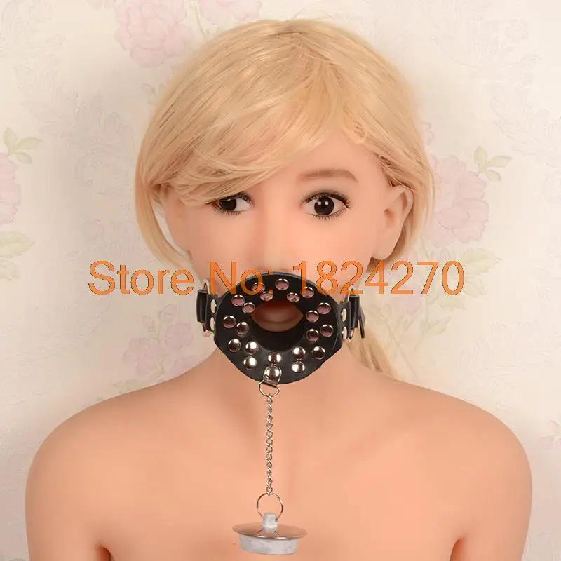 Черный Кожаный PU Заклепки Секс Маска Уплотнительное Кольцо Рот Кляп с Кляпом Во