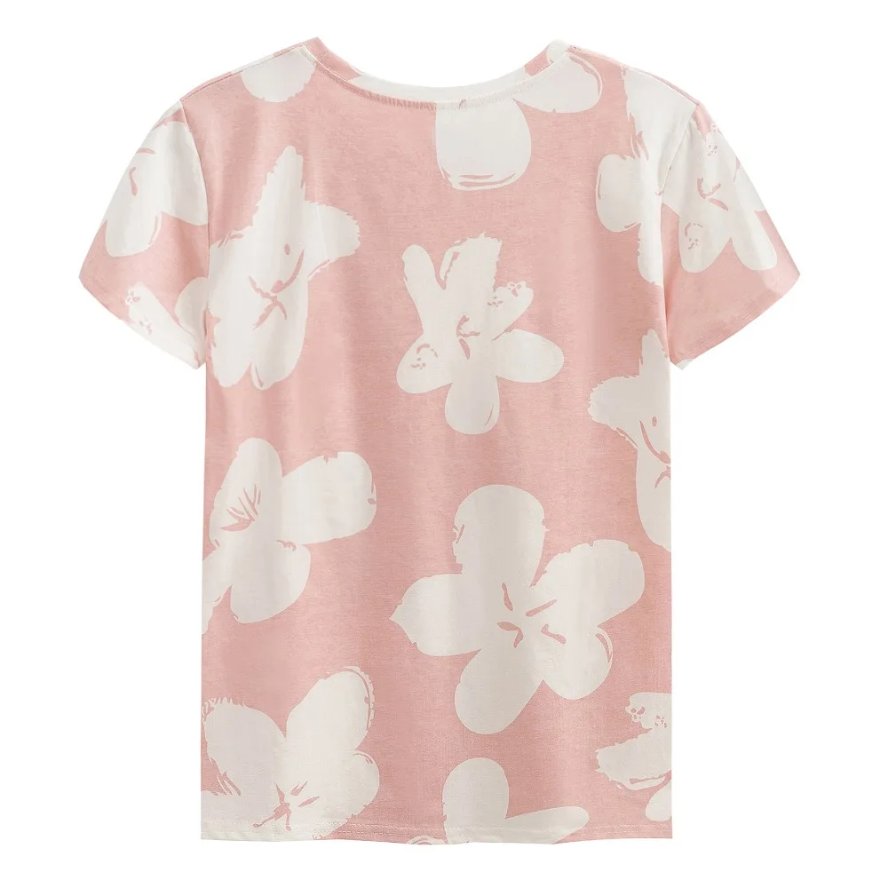 Женская хлопковая футболка с коротким рукавом круглым вырезом и принтом | одежда