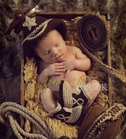 new baby crochet knit jazz cap and shoes set newborn photography props baby gentleman cap and shoes 2pcsset