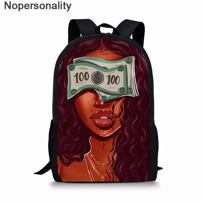 Nopersonality Black Art Afro Girl Print African Backpack for School Teenage Girls Book Bags Toddler Schoolbag Mochila Escolar