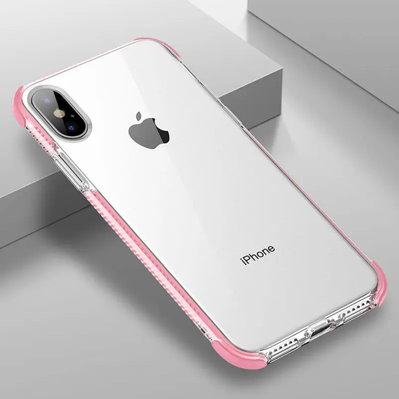 pink Двухслойный противоударный Прозрачный чехол для iphone 11 X XR XS MAX 10 7 8 6s 6 Plus 6D Gasbag полный корпус прозрачный мягкий ТПУ задняя крышка - Цвет: pink