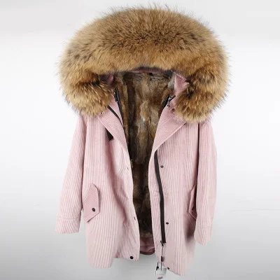 OFTBUY, новинка, зимняя куртка, пальто, женская парка, шуба, вельвет, натуральный мех енота, воротник, теплый, толстый, мех ламма, шерстяная подкладка, парки - Цвет: rabbit fur liner