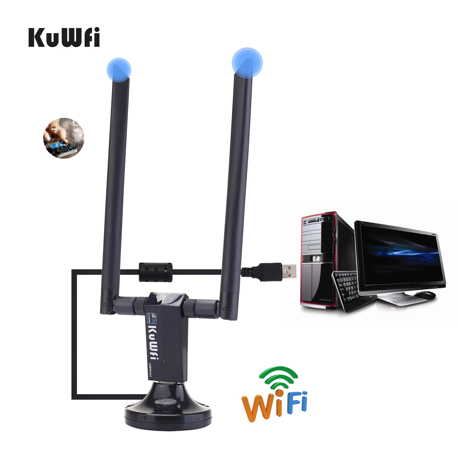 Мини USB3.0 Wi Fi адаптер 1200 Мбит/с 5dBi Антенна ПК USB приемник Dual Band Высокое Скорость