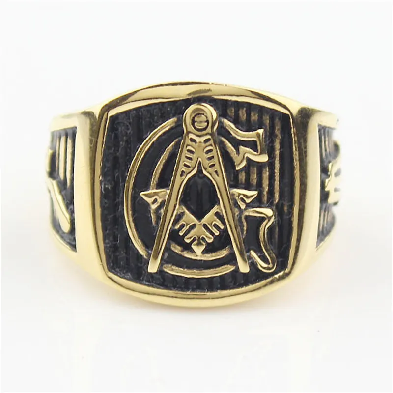 Мужское кольцо Freemason с золотым оттенком каменщик 316L масонское из нержавеющей