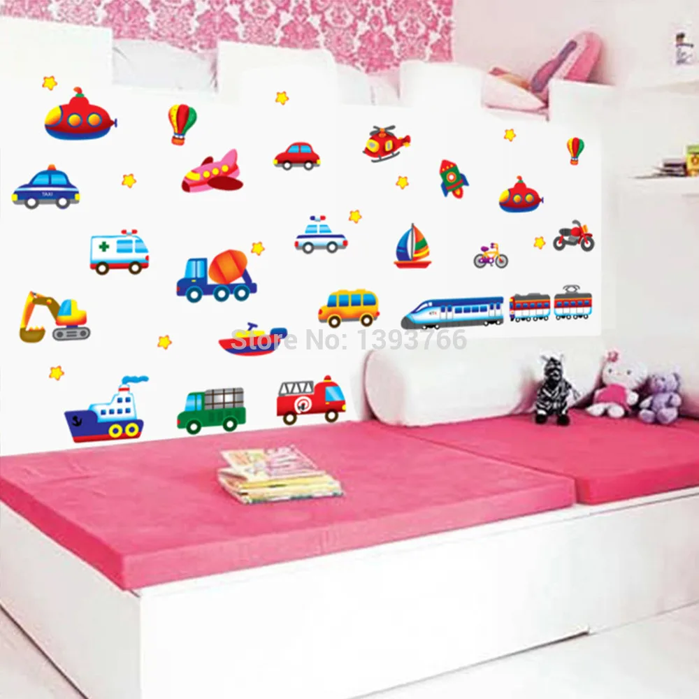 Детские наклейки на стену с мультяшным автомобилем для детской комнаты