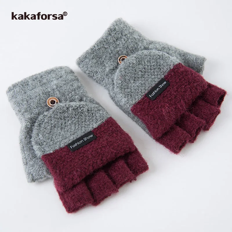 B308004-Grey Kakaforsa женские теплые вязаные варежки Зимние перчатки для сенсорного экрана женские вязаные толстые перчатки без пальцев нейлоновые варежки Новинка - Цвет: B308004-Grey