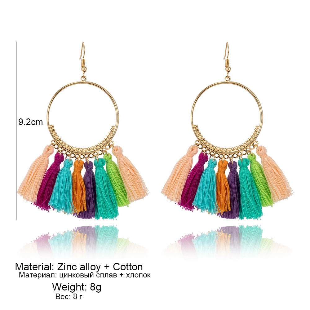 BXW New Fashionable Tassel Circle Earrings Female Bohemia Handmade Retro Long Eardrop Girl's Gift | Украшения и аксессуары