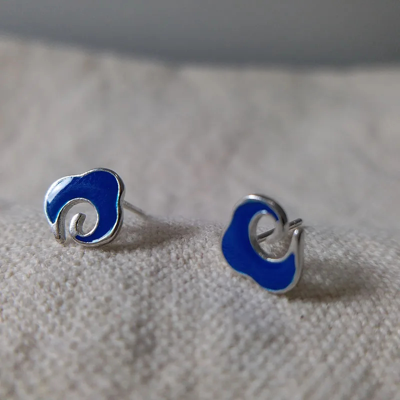 

Fashion blue cloud 100% pure 925 sterling silver earrings Cute blue stud earrings for women girls female jewelry gifts