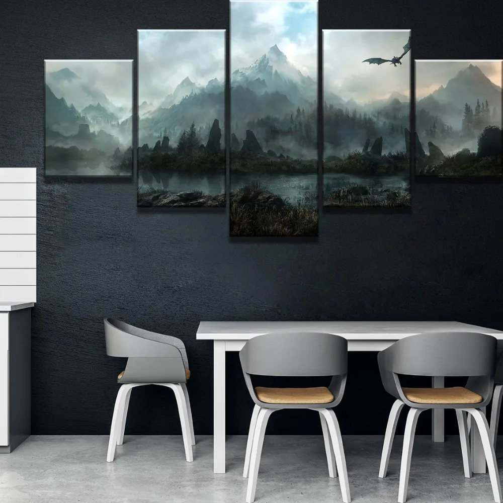 5 шт. Холст Искусство старшие свитки v Skyrim игра Cuadros Decoracion картины на холсте стены