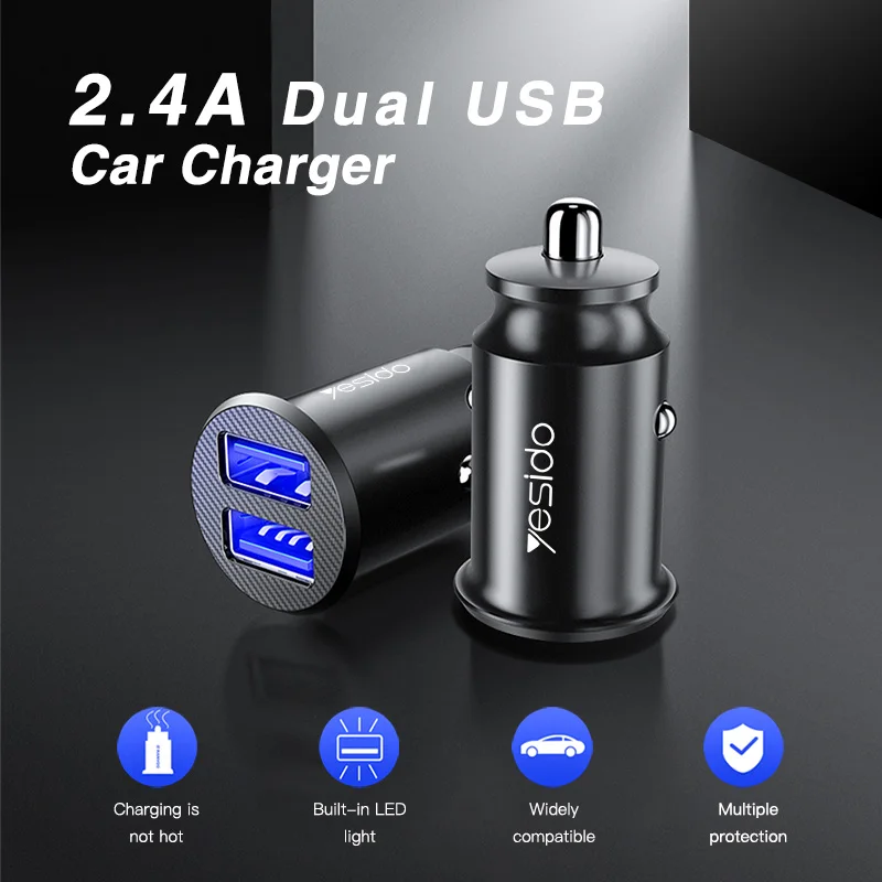 Yesido Y29 портативное мини двойное USB Автомобильное зарядное устройство для iPhone X 8 samsung S10 S9 S8 Xiaomi автомобильное зарядное устройство USB адаптер