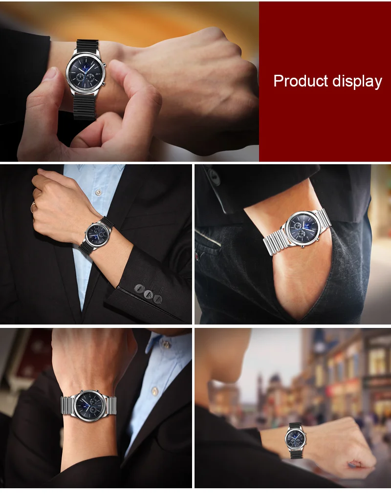 Ремешок для часов из нержавеющей стали 22 мм для samsung Classic/Frontie gear S3 эластичный ремешок для часов металлический ремешок черный браслет на запястье