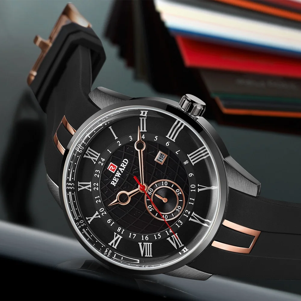 REWARD Chronograph для мужчин s часы Relogio Masculino модные повседневное Бизнес Кварцевые