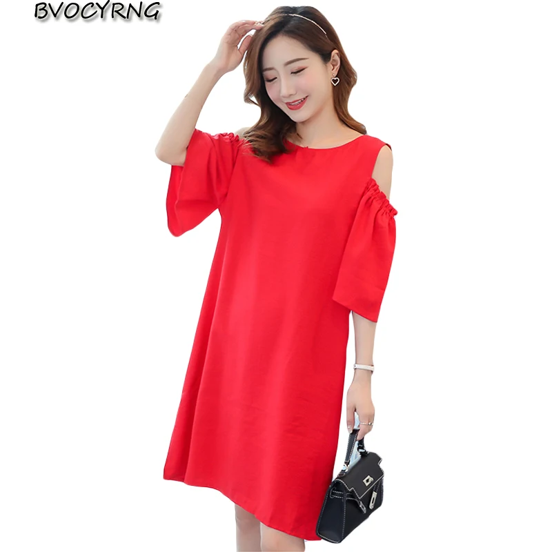 

Dress Summer Women 2019 New Large Size Strapless Short Sleeve vestido Fashion Loose Maternity Dress Solid Color Short Dresses