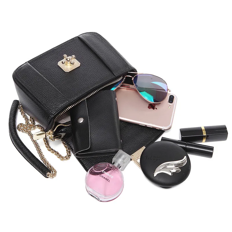 Женская мини сумка с цепочкой из натуральной кожи летняя элегантная однотонная