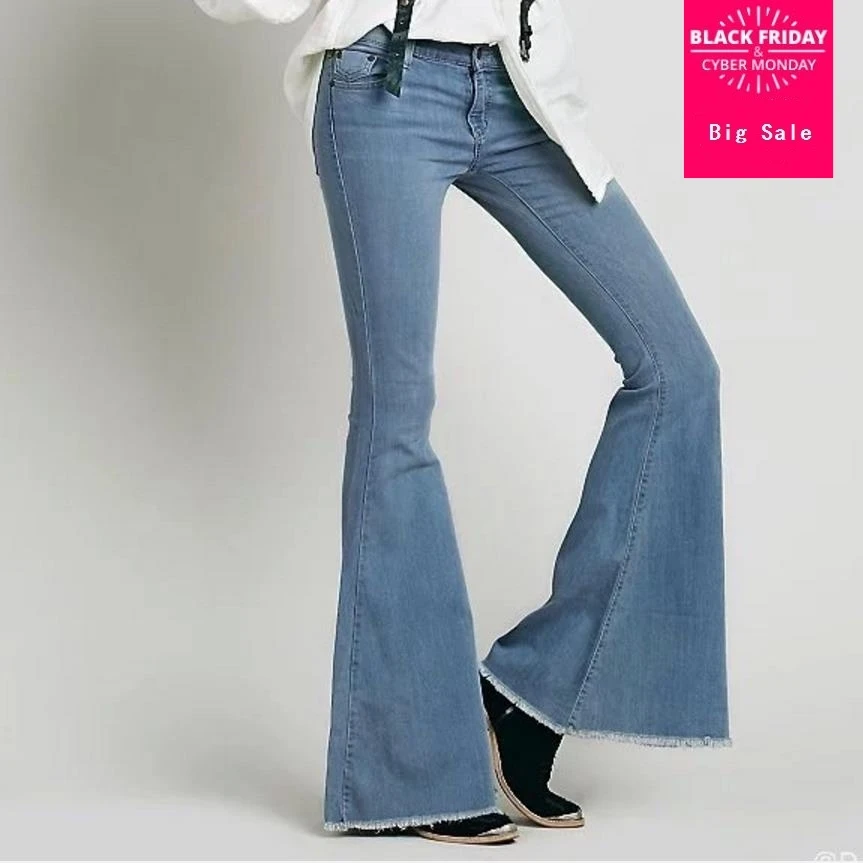 2019 Винтажные эластичные расклешенные джинсы с низкой талией женские узкие в