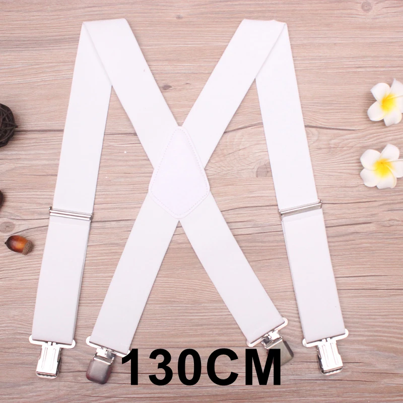 White-130cm 130 см плюс размер подтяжки для тяжелых мужчин брюки с 4 сильными клипсами 5 см широкие подтяжки с x-обратно брюки мужские подтяжки ремень - Цвет: White-130cm