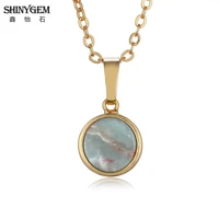 shinygem natural flat round sea sediment pendant necklaces 12mm gem stone necklace for women gold chain necklaces gift for women