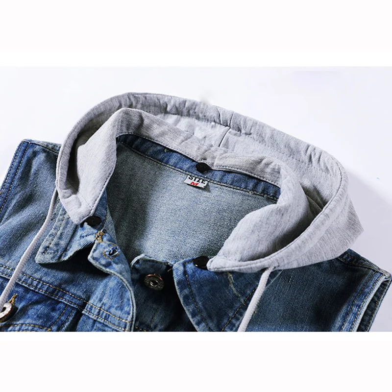 Женский джинсовый жилет без рукавов короткий с капюшоном Повседневная джинсовая