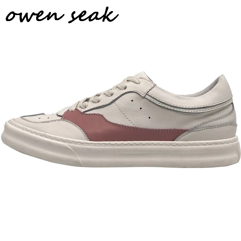 Owen Seak Men Casual Shoes Luxury Trainers Genuine Leather Lace Up Sneakers Spring Boots Brand Flat White | Обувь