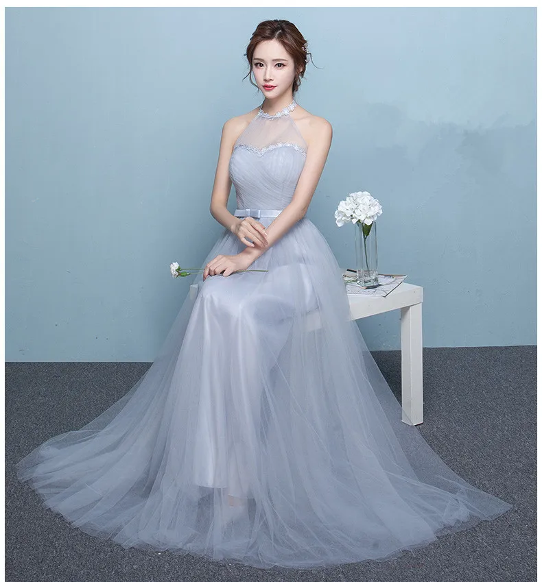 Платье подружки невесты длинное светло серое платье без рукавов для выпускного