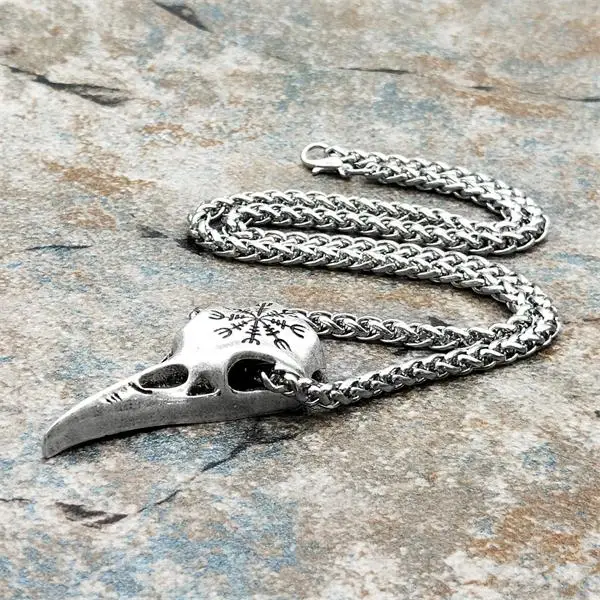 Pendant necklace Odin Ворон череп подвеска с символикой викингов ожерелья ювелирные изделия Винтаж серебряного цвета Панк Этнические Тотем ворона 1 шт - Окраска металла: Pendant necklace
