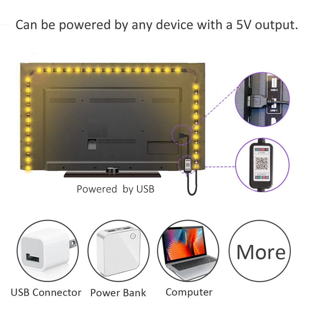 Светодиодная лента RGB с подсветкой для телевизора, USB, 5050, 5 В, светодиодный s-струнное освещение с Bluetooth контроллером для ТВ, ПК, декорация автомобиля, Диодная лента, 3 м/5 м