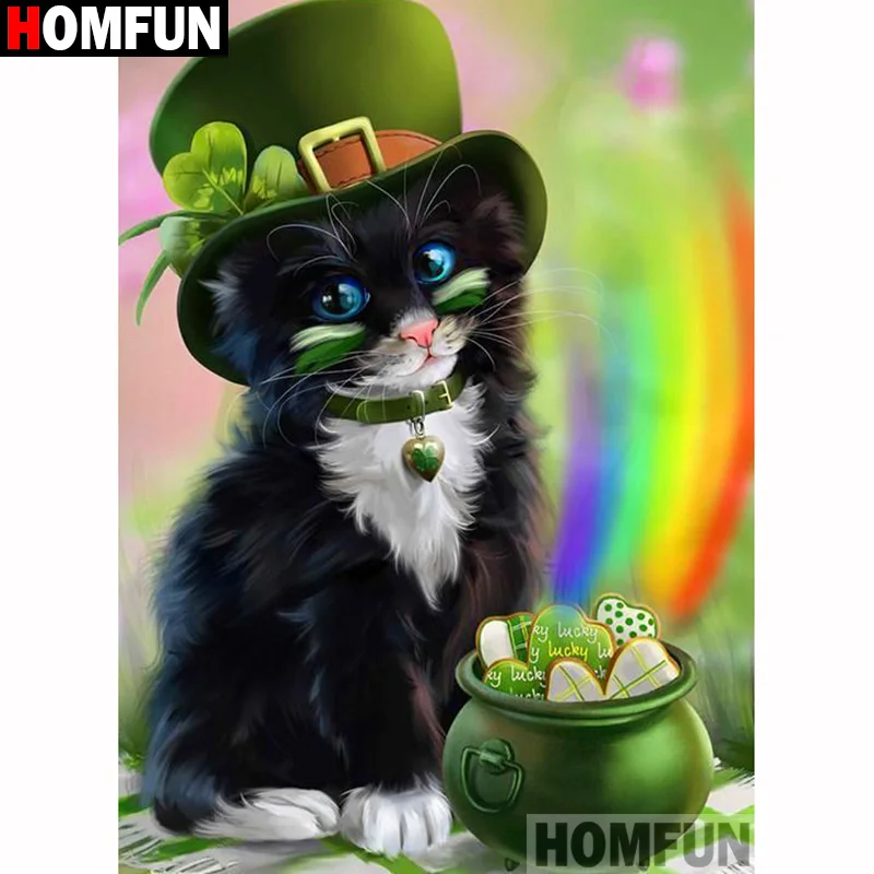 Алмазная живопись HOMFUN мультяшная кошка шляпа сделай сам 5D алмазная вышивка
