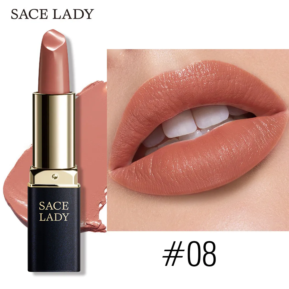 08 SACE LADY 18 цветов Шелковистые матовые Помада Макияж Водонепроницаемый телесный бархатная губная помада макияж Гладкая Высокая пигментированная текстура косметика - Цвет: 08