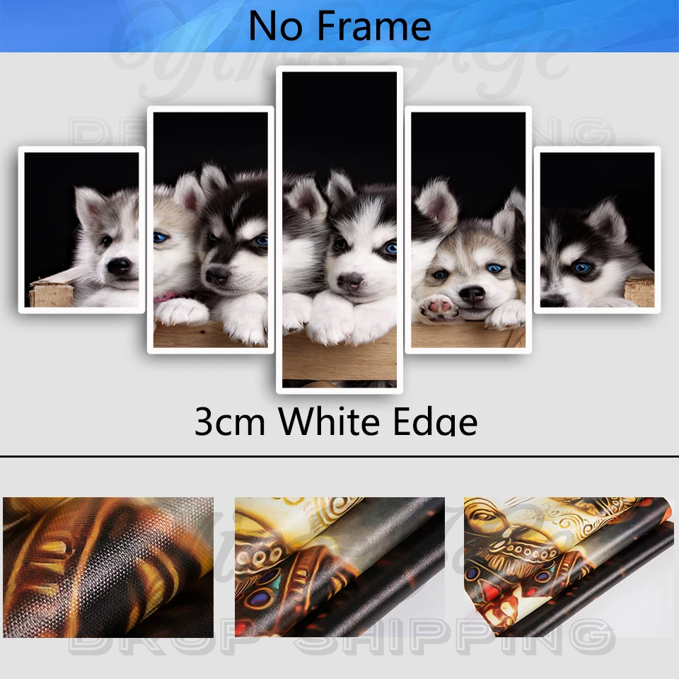 Modular Wall Art HD Printed Canvas Painting 5 Pieces Husky Lovely Animal Posters Pictures Home Decorative Living Room Frameworks | Дом и сад