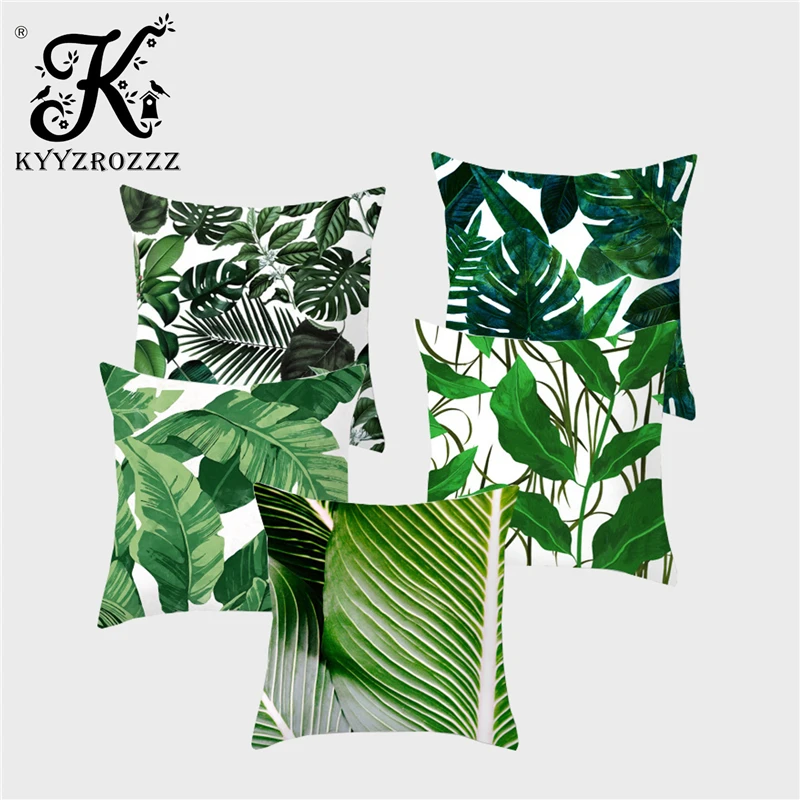 

Watercolor Tropical Plant Cushion Cover Green Palm Plank Leaf Polyester Print Office Home Sofa Pillow Case Almofadas 45x45cm