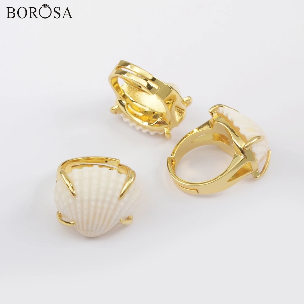 Женское кольцо BOROSA 10 шт. Золотое безель с натуральным жемчугом и гребешками