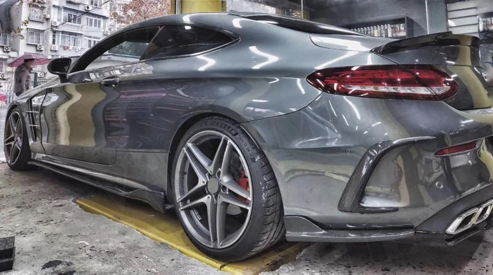Углеродного волокна диффузор, губа на задний бампер сплиттер для Mercedes Benz C class W205 C205 C180 C200 C300 C63 купе