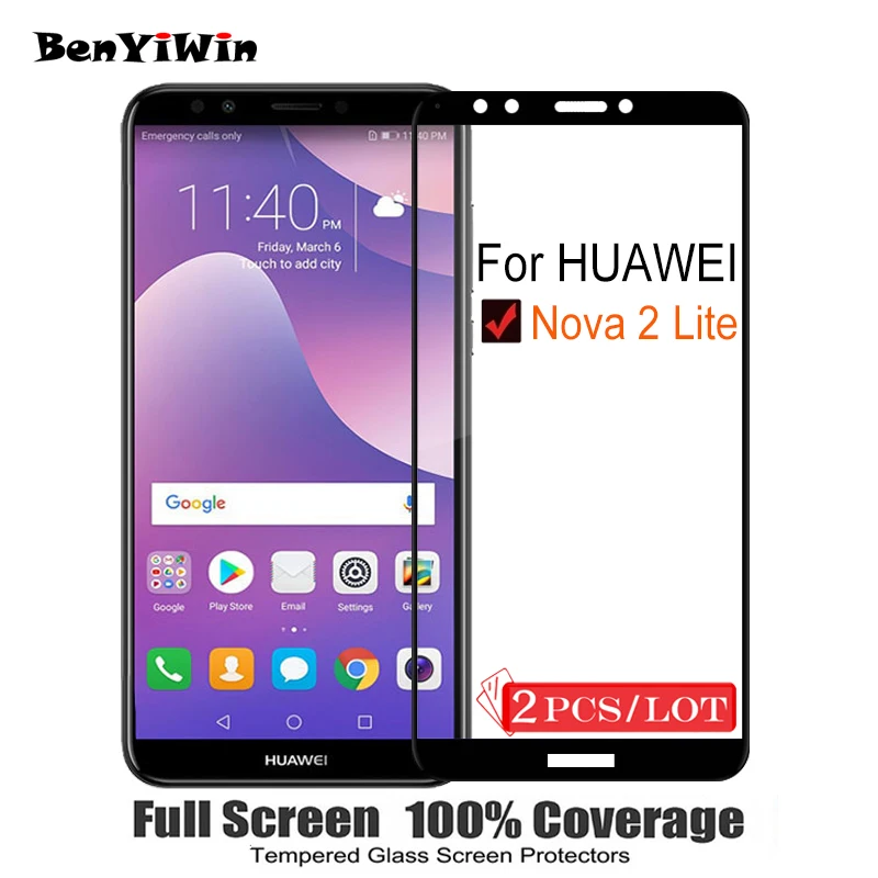 2 шт. 100% оригинальное закаленное стекло с полным покрытием для Huawei NOVA Lite защита